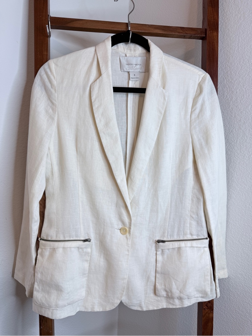 Brochu Walker 100% Linen Ivory Zip Pocket Blazer Jacket Size S